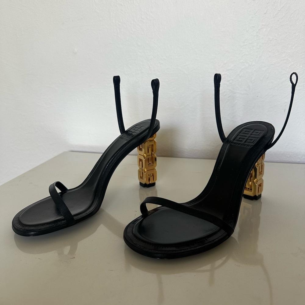 Elegant Black Designer Heels with Gold Accents